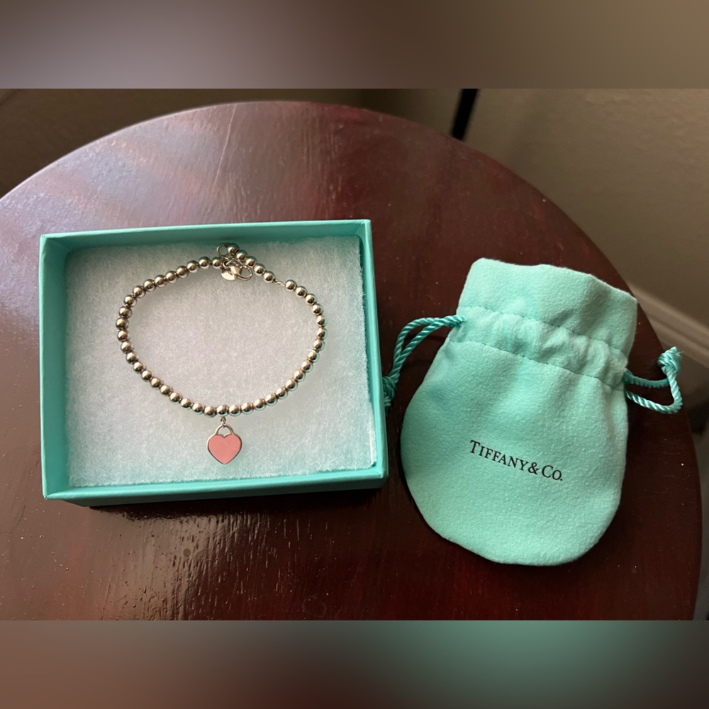 Tiffany & Co Pink Heart Tag Bead Bracelet